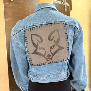 Upcycled Eunina Fox Cropped Denim Jacket Size L
